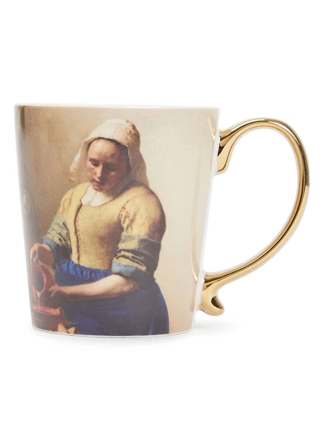 Heinen Delfts Blauw Het Melkmeisje mok 30 cl - voorkant goud