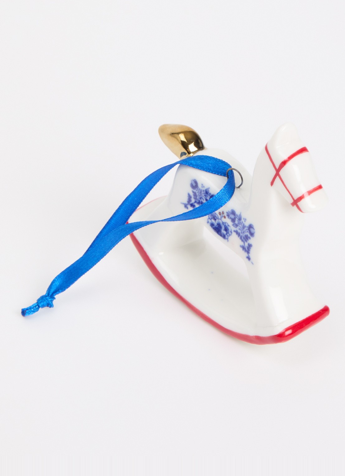Heinen Delfts Blauw Hobbelpaard kersthanger 6 cm - voorkant 2 gebroken wit