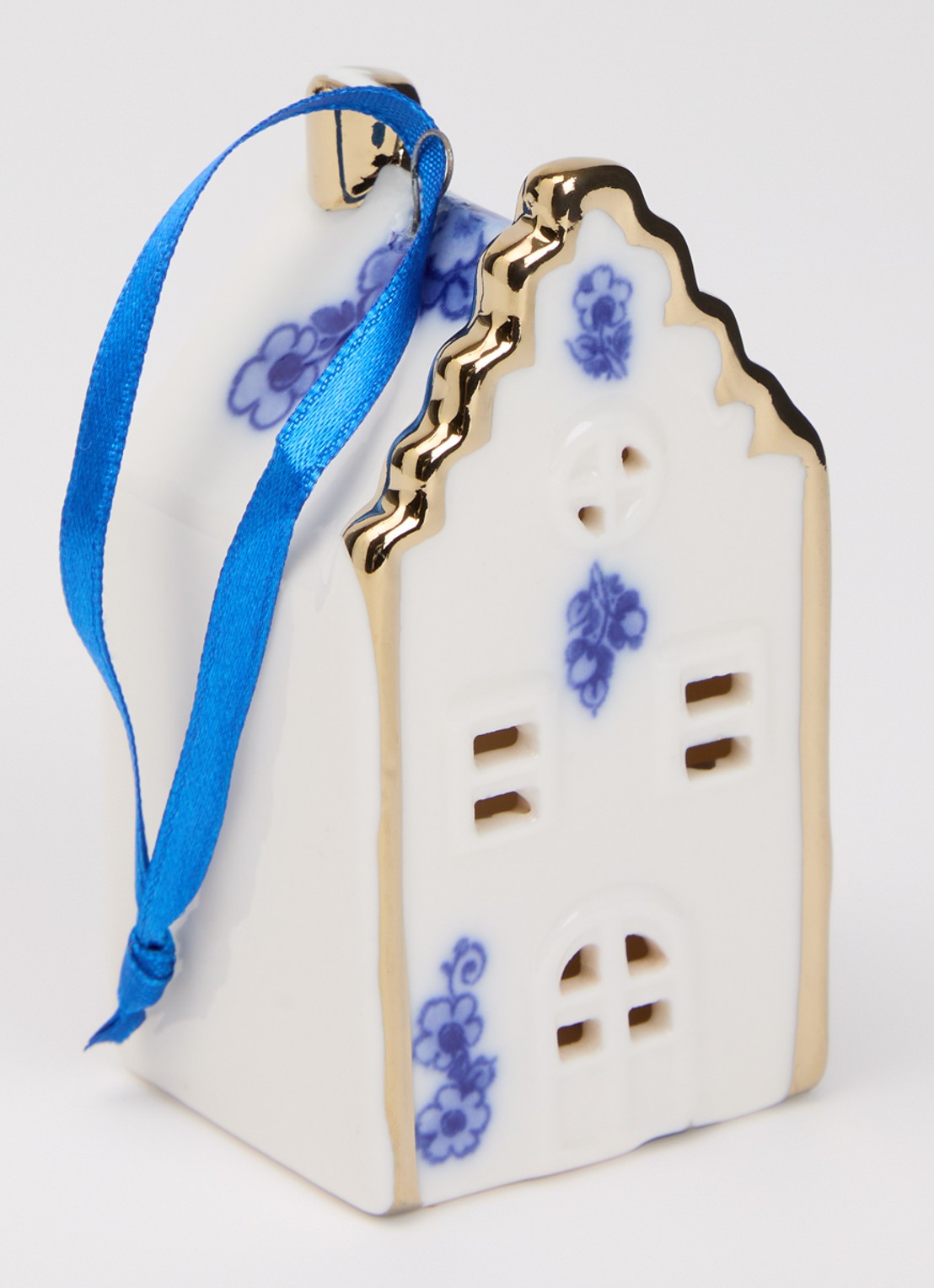 Heinen Delfts Blauw Huisje kersthanger 8 cm - detail 2 multicolor