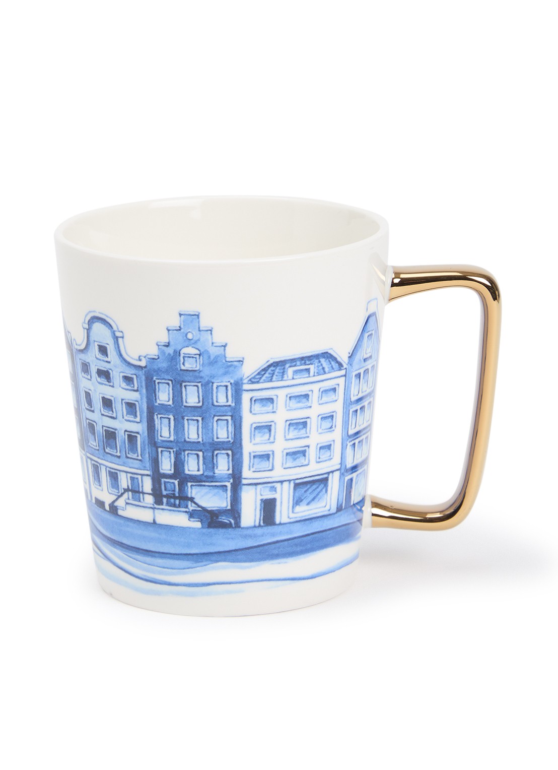 Heinen Delfts Blauw Huisjes kopje 30 cl - voorkant blauw