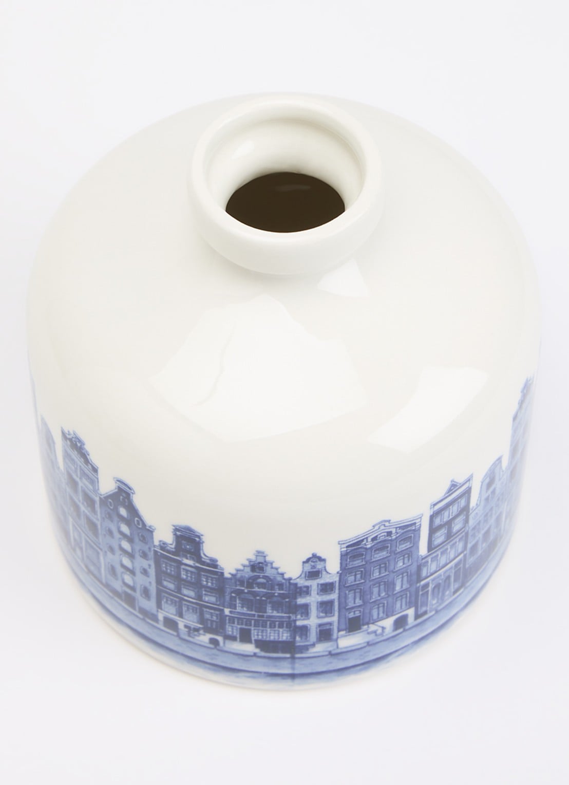 Heinen Delfts Blauw Huisjes vaas 12,5 cm - voorkant 2 blauw