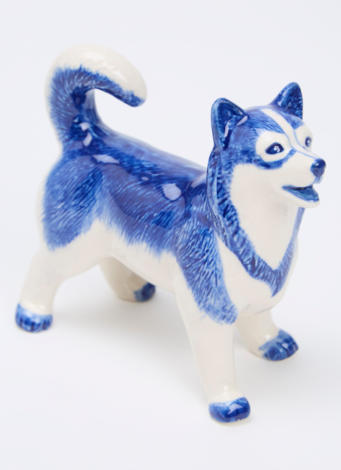 Heinen Delfts Blauw Husky ornament 11 cm - voorkant 2 blauw