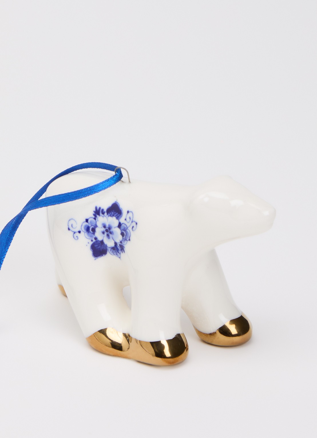 Heinen Delfts Blauw Ijsbeer kersthanger 6 cm - detail 2 gebroken wit
