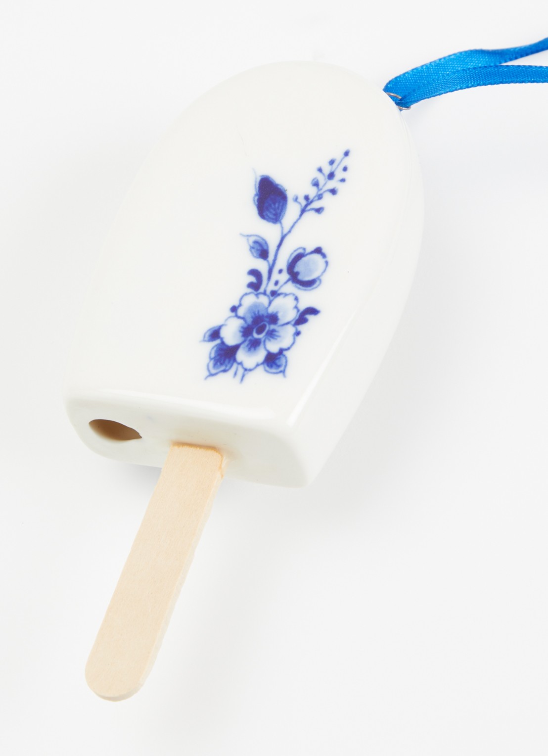 Heinen Delfts Blauw Ijsje kersthanger 11,5 cm - detail gebroken wit