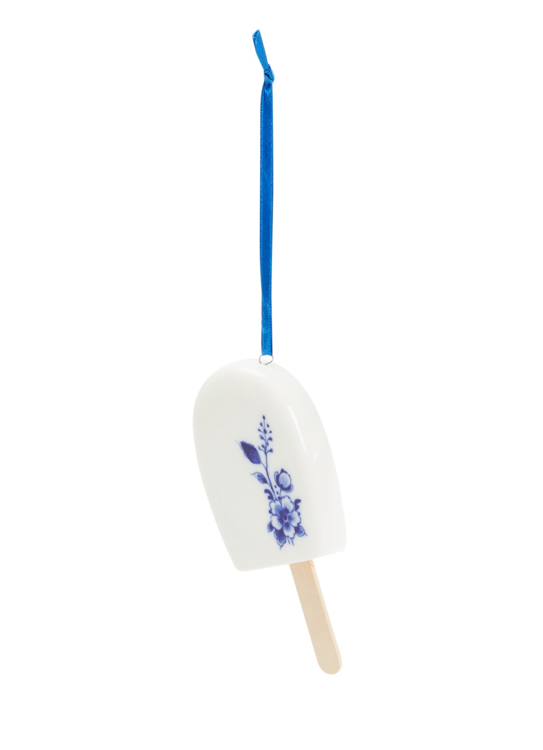 Heinen Delfts Blauw Ijsje kersthanger 11,5 cm - voorkant 2 gebroken wit
