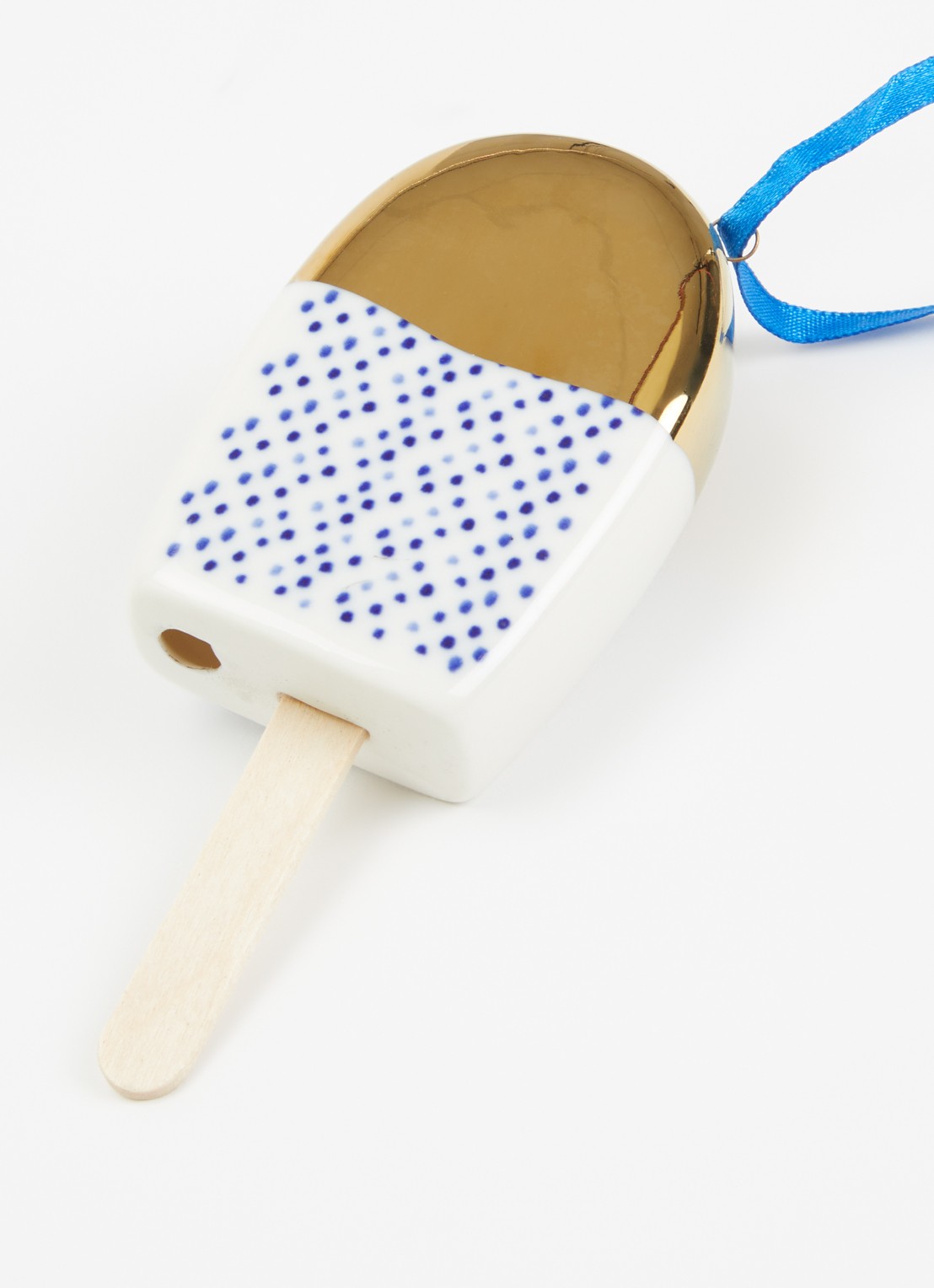Heinen Delfts Blauw Ijsje Met Dip kersthanger 11,5 cm - detail gebroken wit