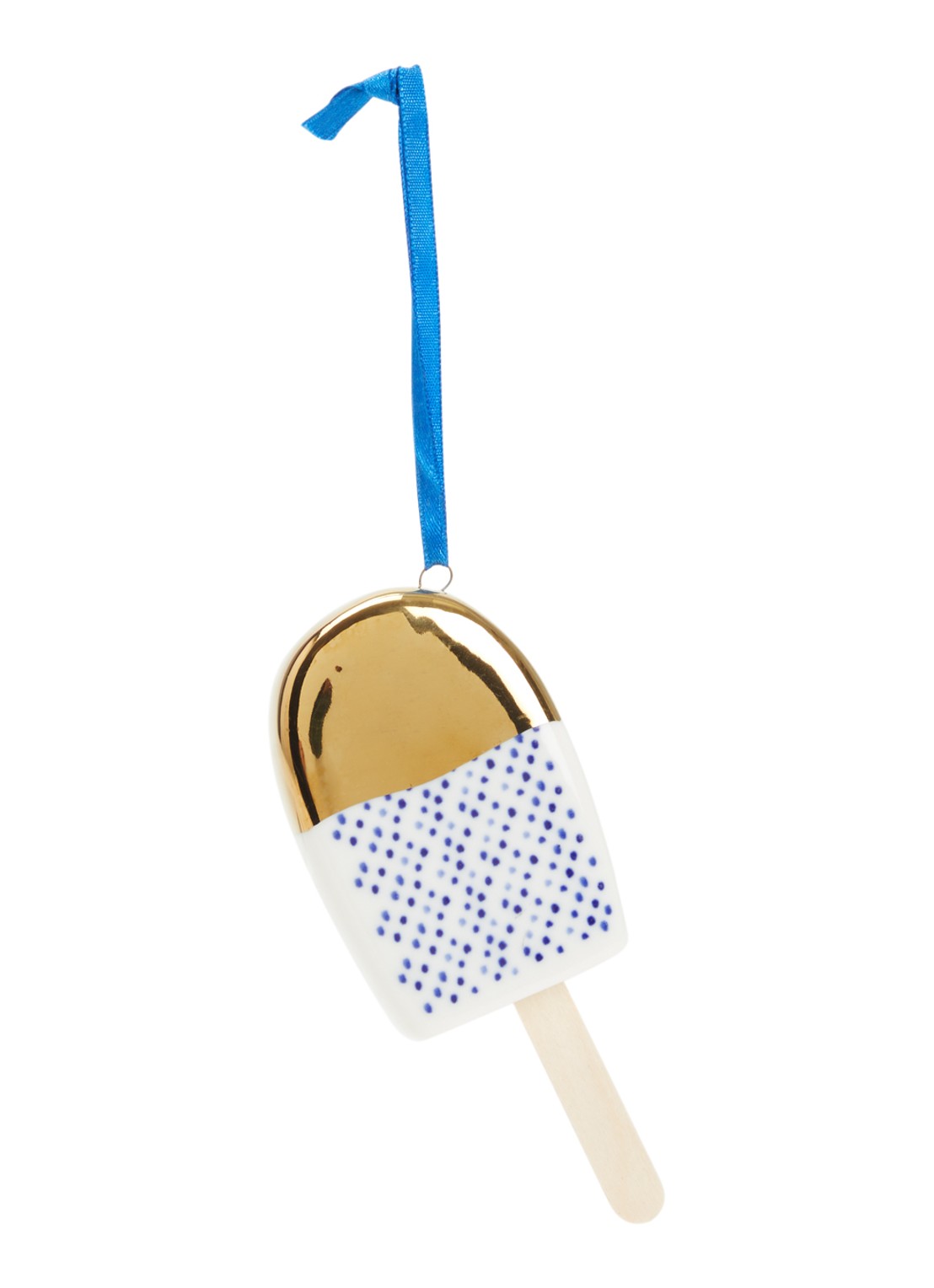 Heinen Delfts Blauw Ijsje Met Dip kersthanger 11,5 cm - voorkant 2 gebroken wit