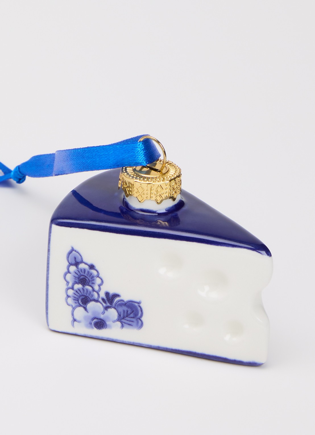 Heinen Delfts Blauw Kaas kersthanger 4 cm - detail gebroken wit