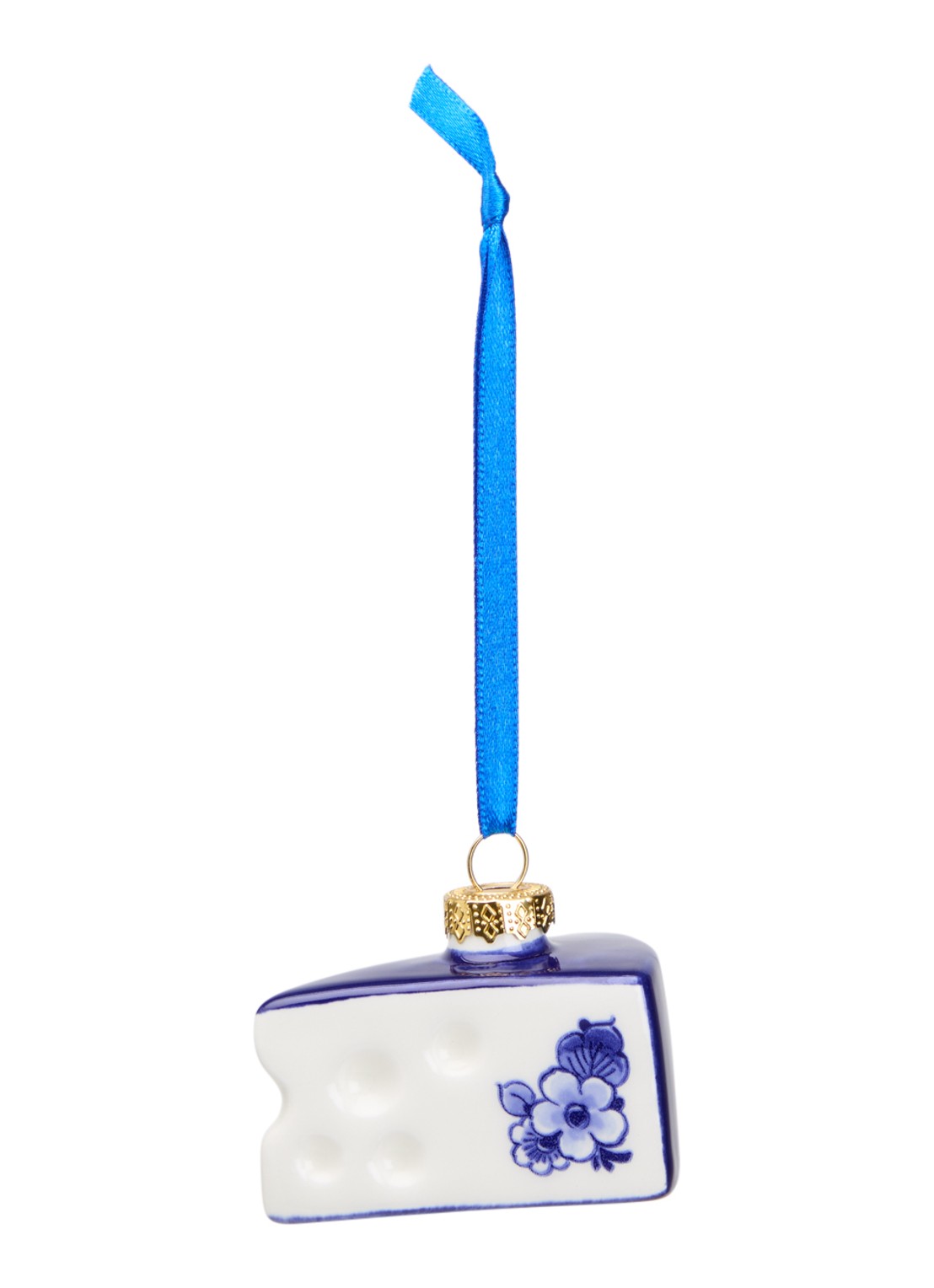 Heinen Delfts Blauw Kaas kersthanger 4 cm - voorkant 2 gebroken wit