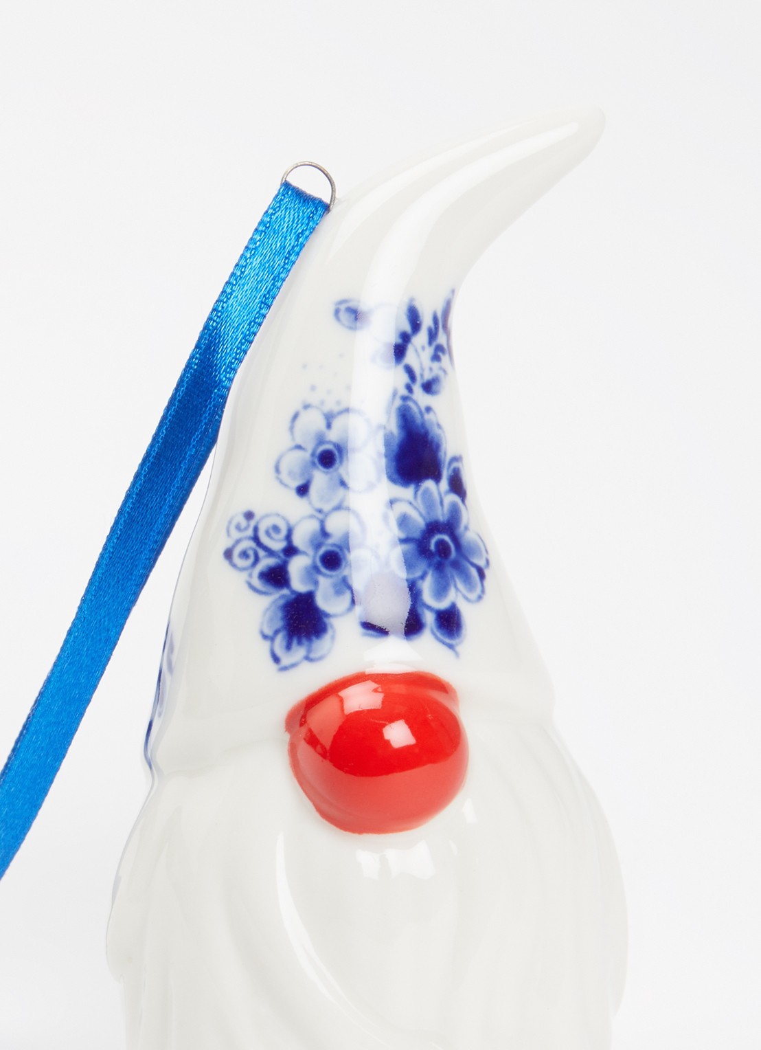 Heinen Delfts Blauw Kabouter kersthanger 10 cm - detail gebroken wit