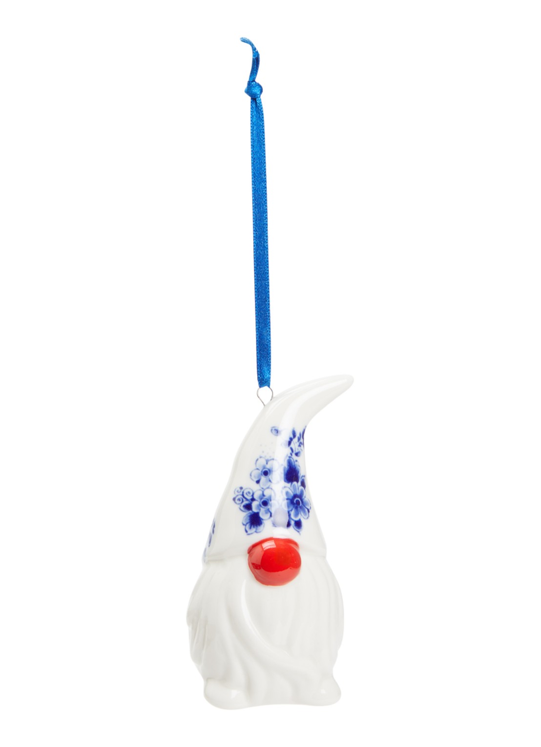 Heinen Delfts Blauw Kabouter kersthanger 10 cm - voorkant 2 gebroken wit