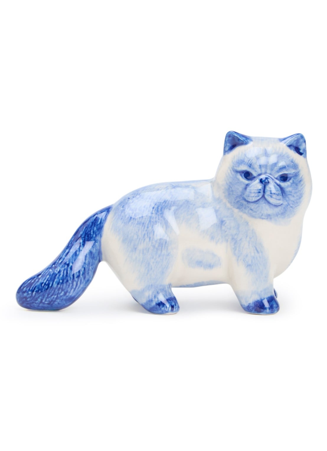 Heinen Delfts Blauw Kat ornament 9,5 cm - voorkant blauw