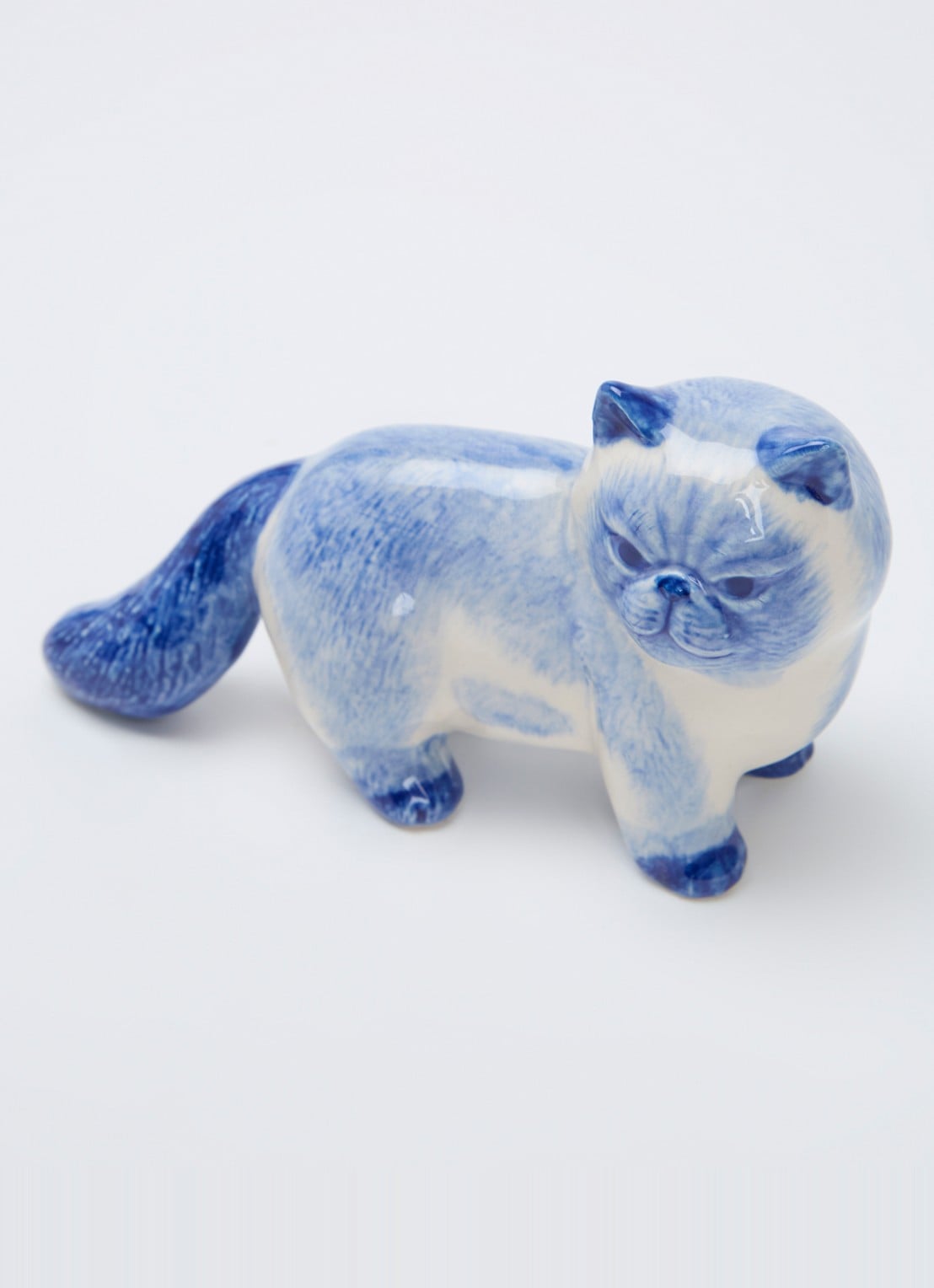 Heinen Delfts Blauw Kat ornament 9,5 cm - voorkant 2 blauw