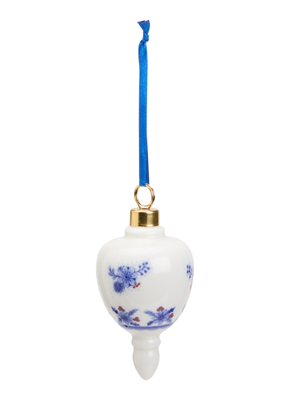 Heinen Delfts Blauw Kerstbal druppel 9 cm - voorkant gebroken wit