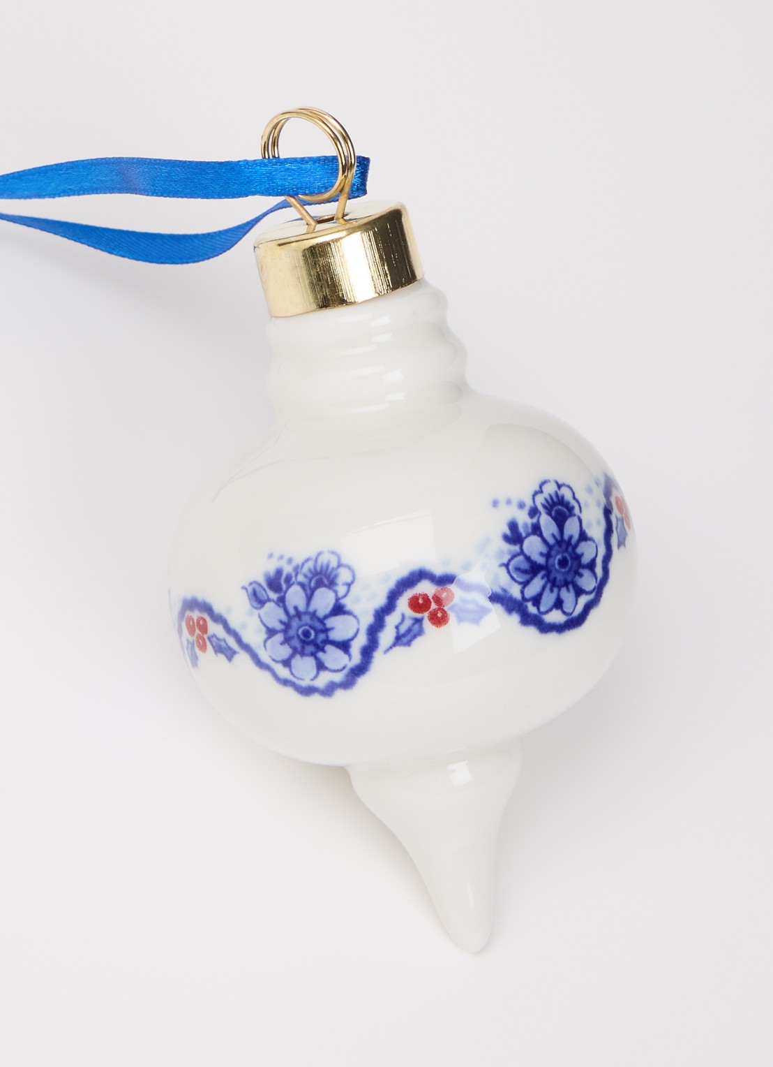 Heinen Delfts Blauw Kerstbal rond 8,5 cm - detail gebroken wit