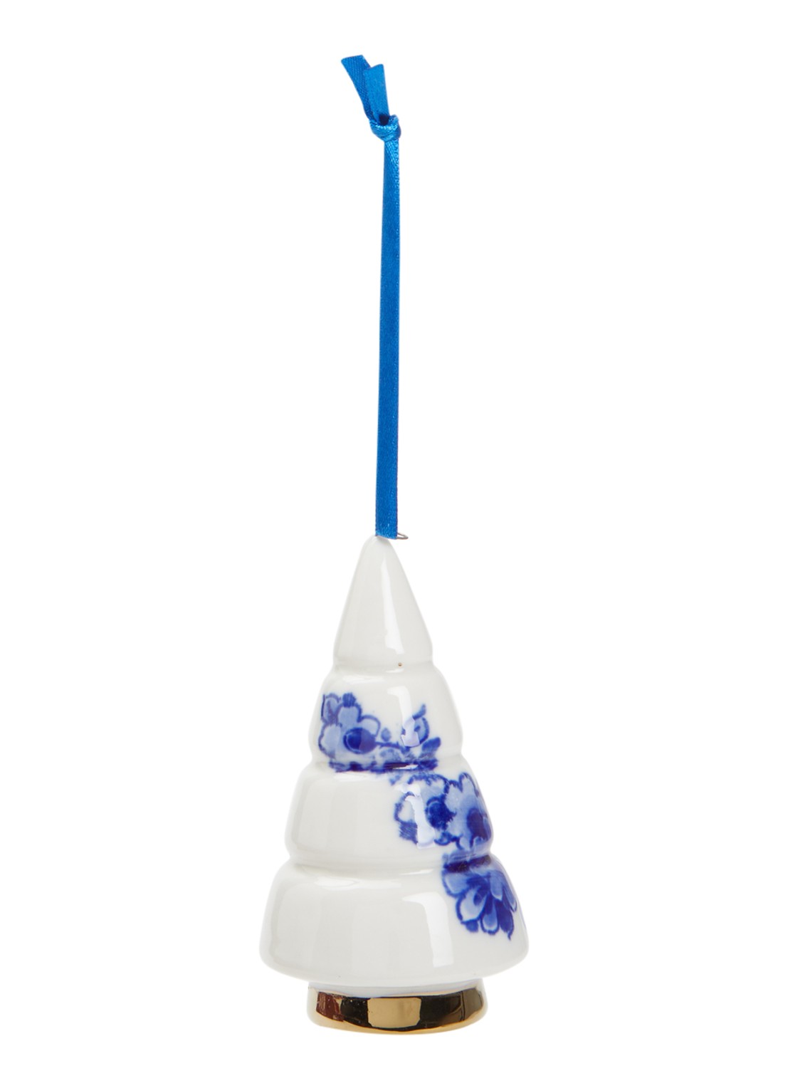 Heinen Delfts Blauw Kerstboom Kegel kersthanger 9,5 cm - voorkant gebroken wit