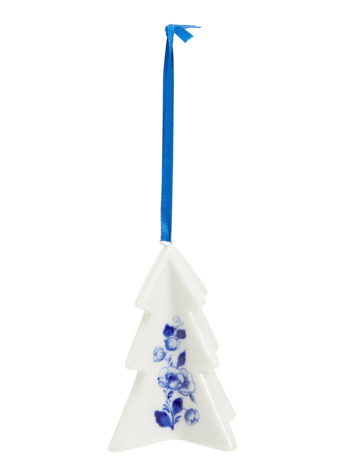 Heinen Delfts Blauw Kerstboom kersthanger 9 cm - voorkant gebroken wit