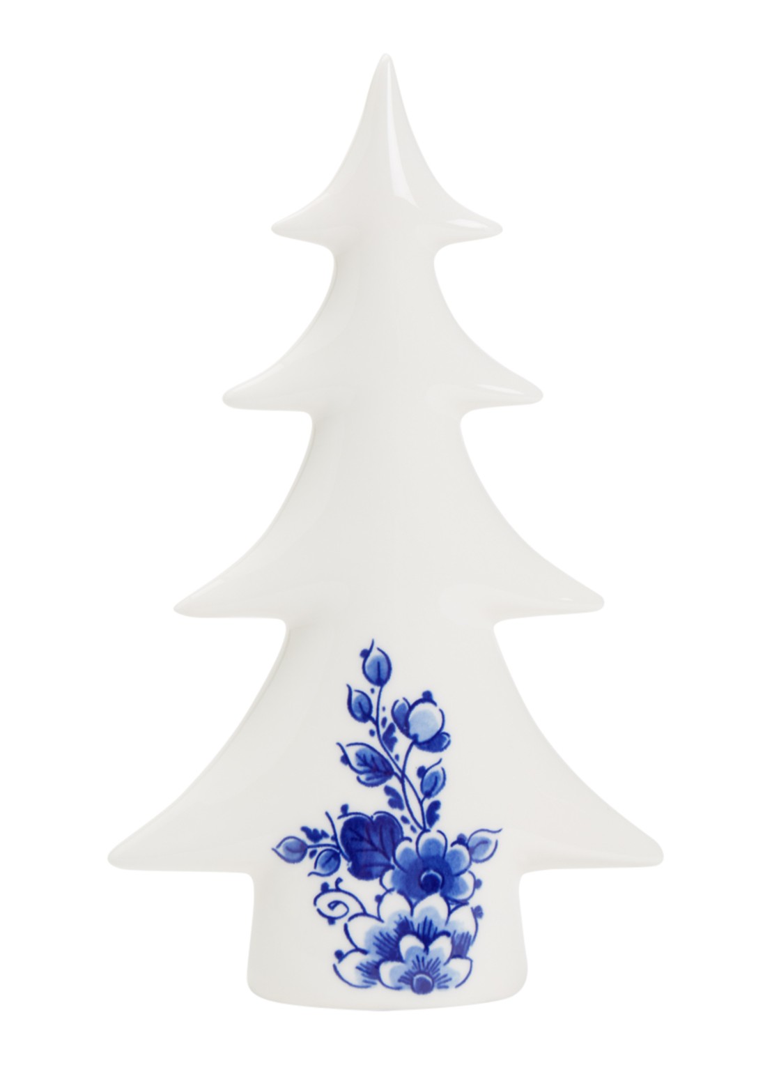 Heinen Delfts Blauw Kerstboom medium kerstornament 21,5 cm - voorkant gebroken wit
