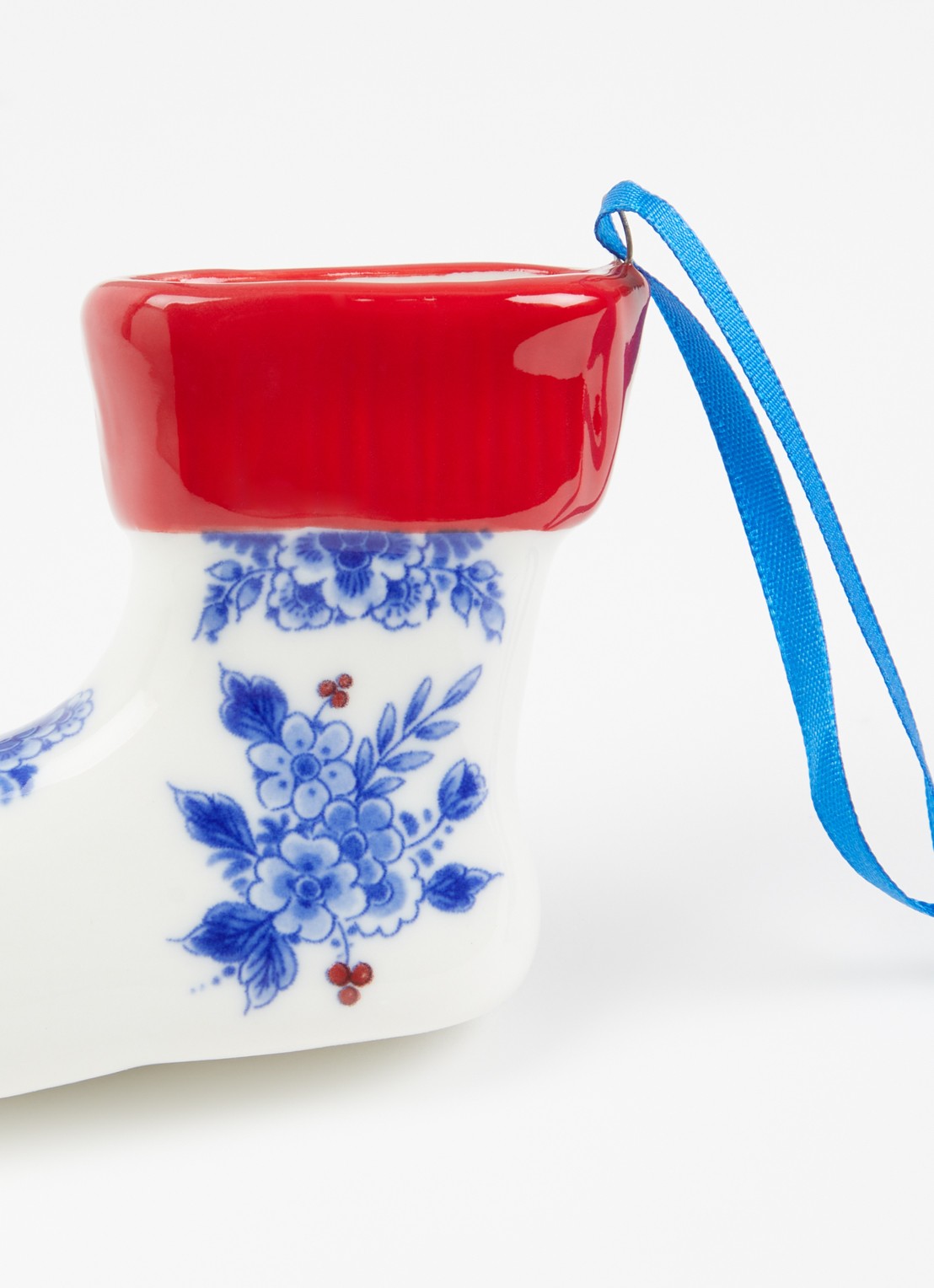 Heinen Delfts Blauw Kerstsok kersthanger 9,5 cm - detail 2 gebroken wit