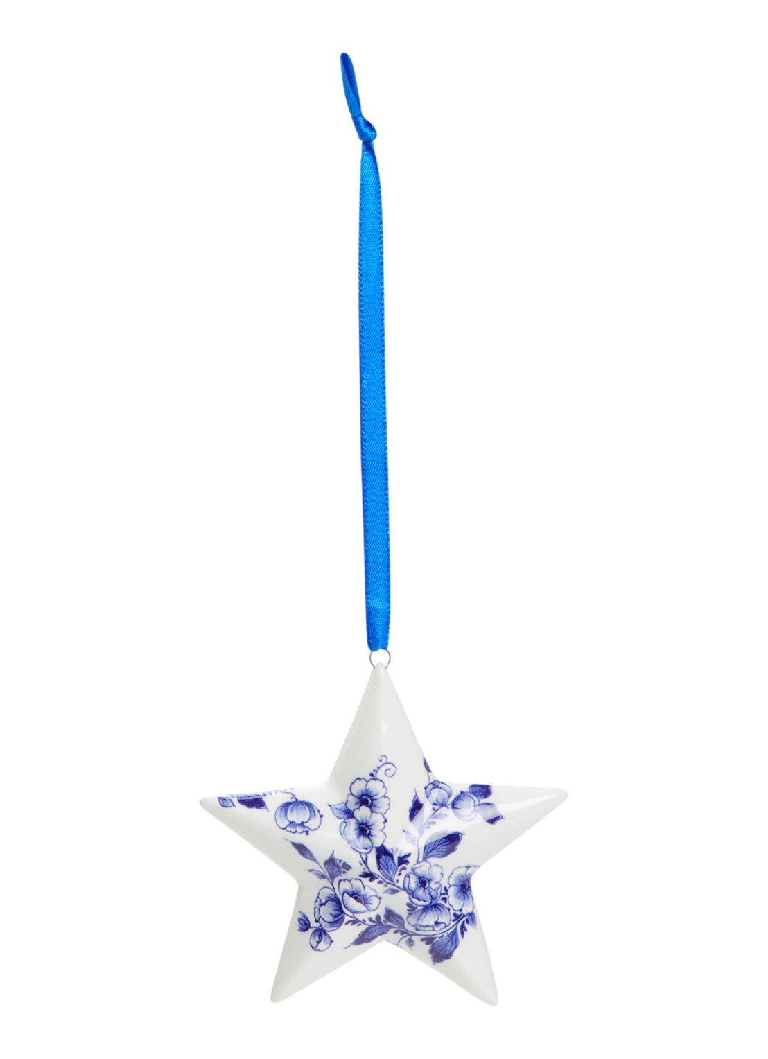 Heinen Delfts Blauw Kerstster kersthanger 8 cm - voorkant 2 gebroken wit