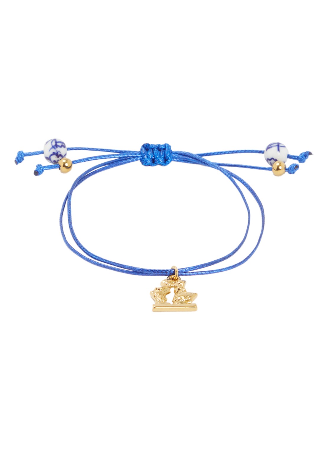 Heinen Delfts Blauw Kissing Couple armband met hanger - voorkant blauw