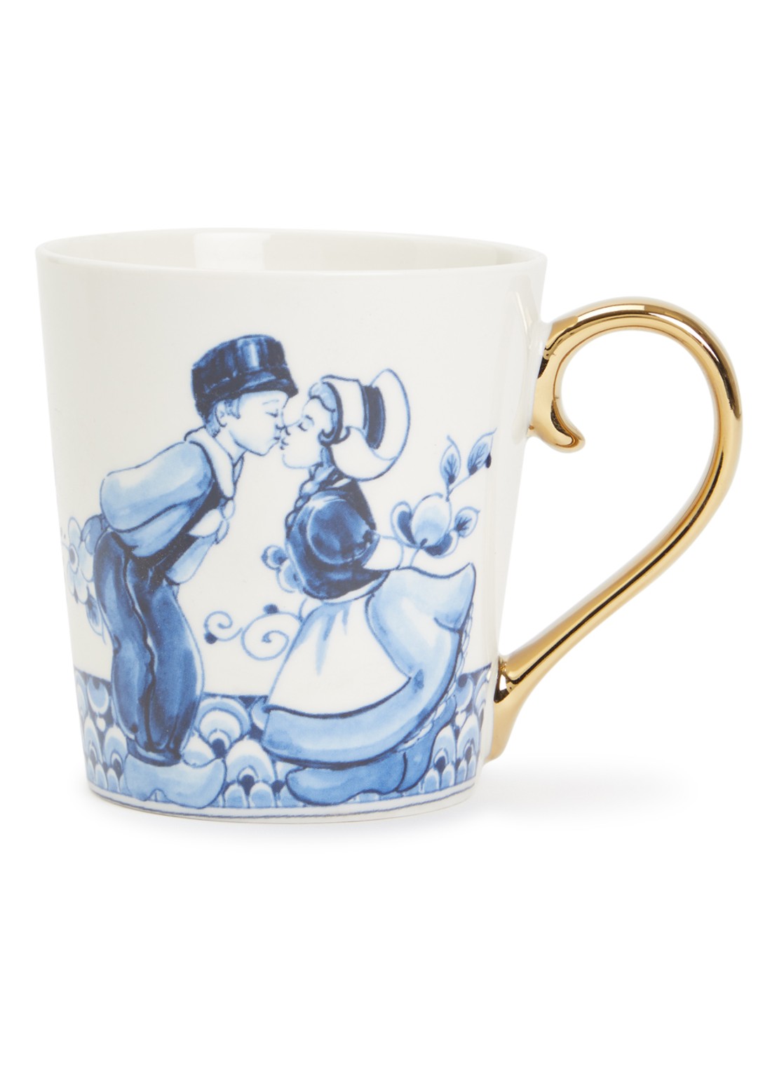 Heinen Delfts Blauw Kissing Couple mok 30 cl - voorkant blauw