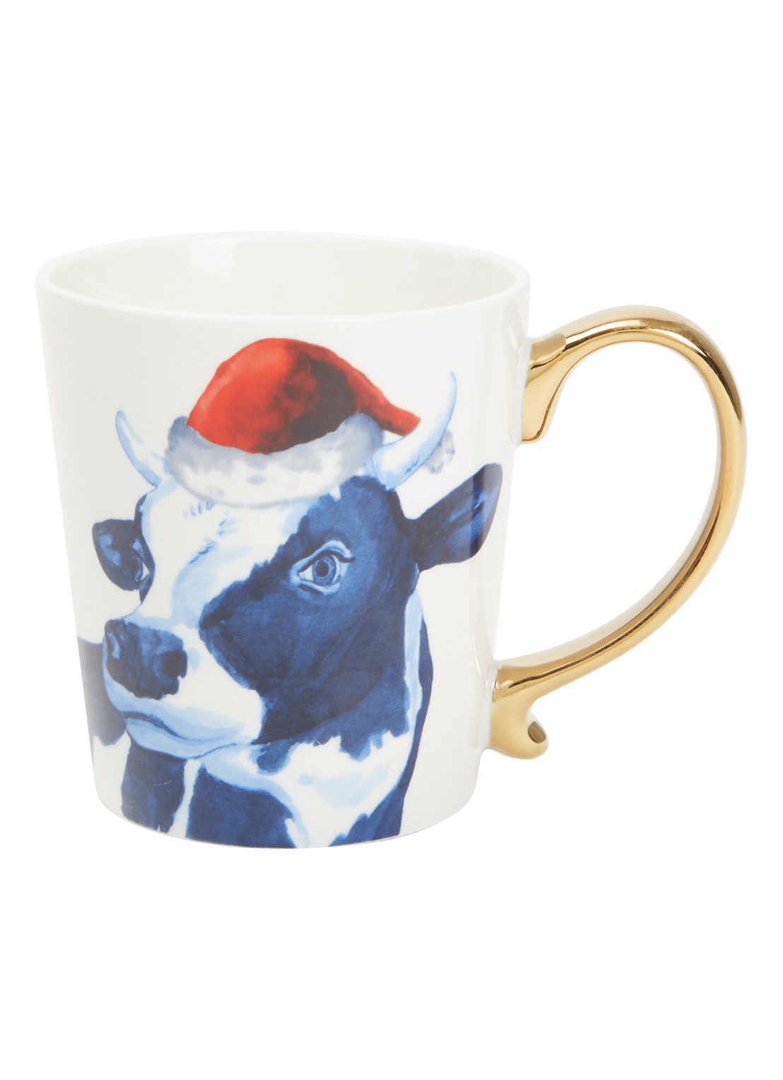 Heinen Delfts Blauw Koe kerstkopje 30 cl - voorkant gebroken wit