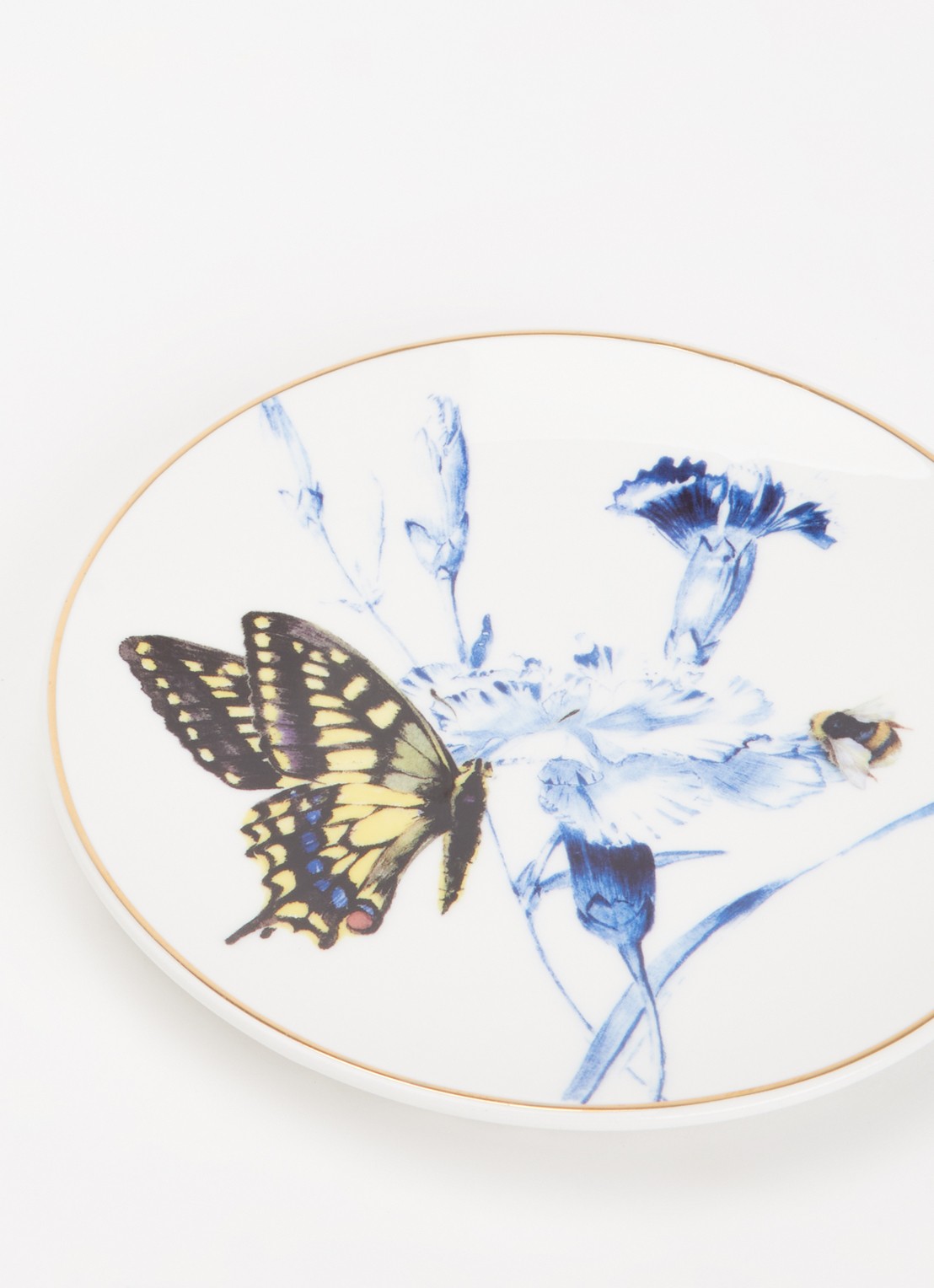 Heinen Delfts Blauw Koninginnenpage wandbord 15,5 cm - detail multicolor
