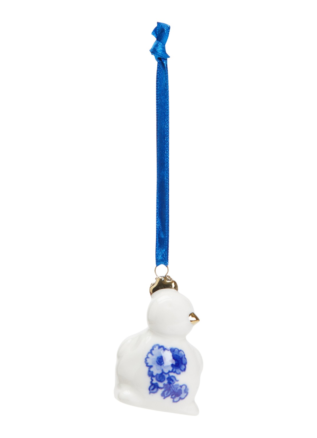 Heinen Delfts Blauw Kuiken kersthanger 5,5 cm - voorkant gebroken wit