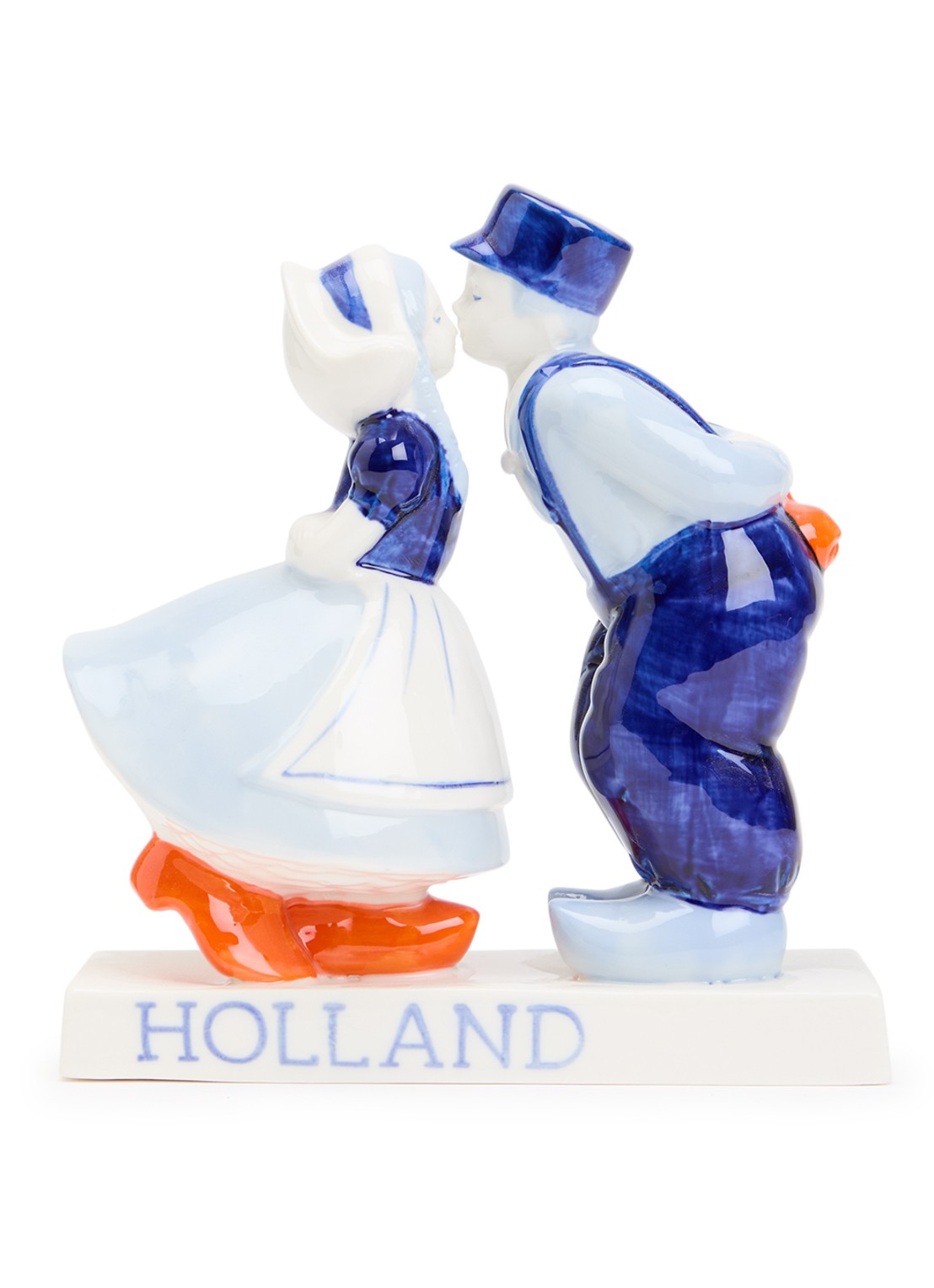 Heinen Delfts Blauw Kussend paar decoratie 18 cm  - voorkant blauw