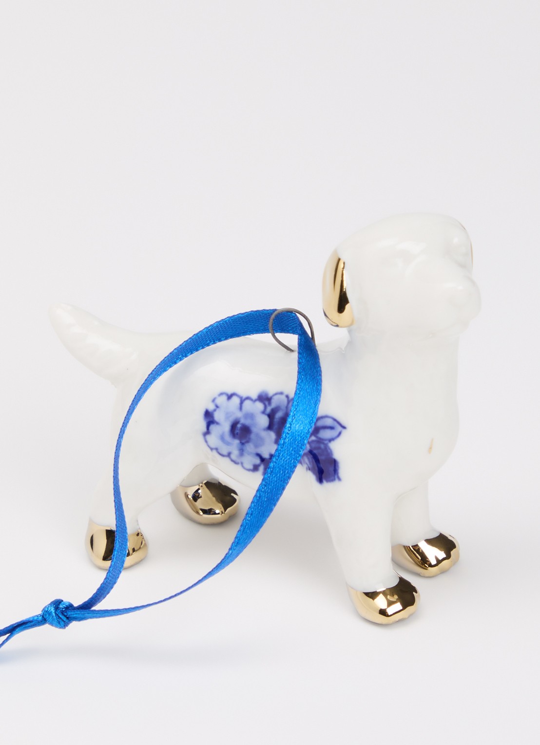 Heinen Delfts Blauw Labrador kersthanger 6 cm - detail 2 gebroken wit