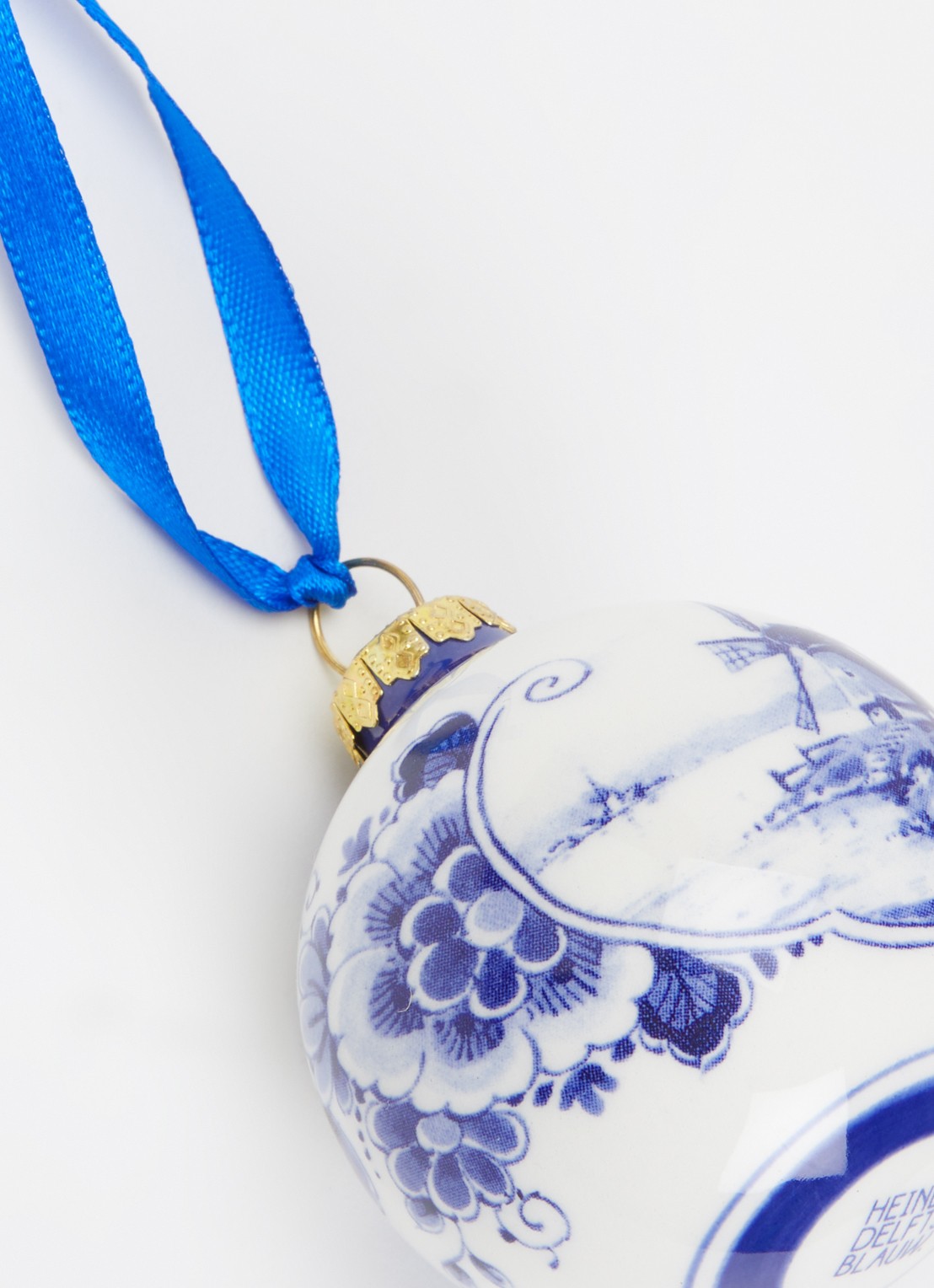 Heinen Delfts Blauw Landschap kerstbal 5 cm - detail 2 gebroken wit