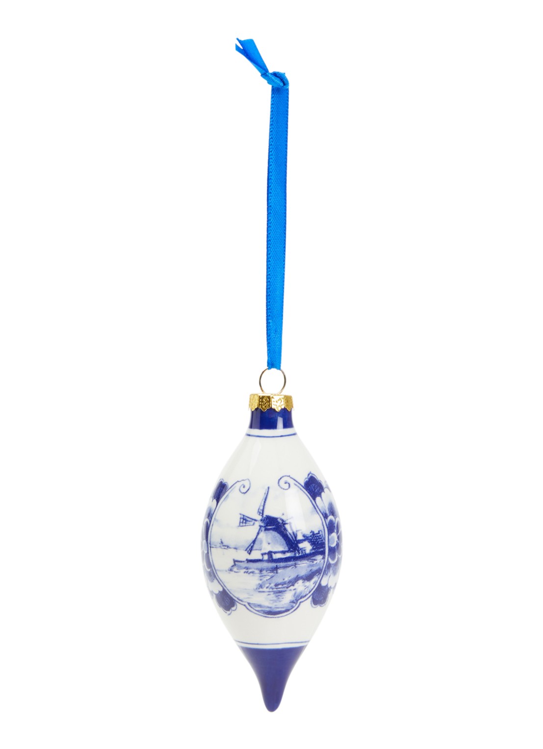 Heinen Delfts Blauw Landschap kersthanger pegel 7 cm - voorkant gebroken wit