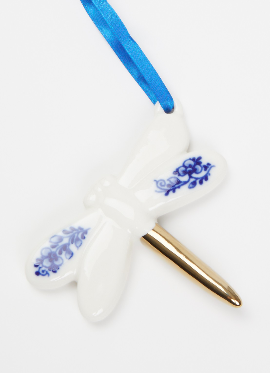 Heinen Delfts Blauw Libelle kersthanger 8 cm - detail gebroken wit