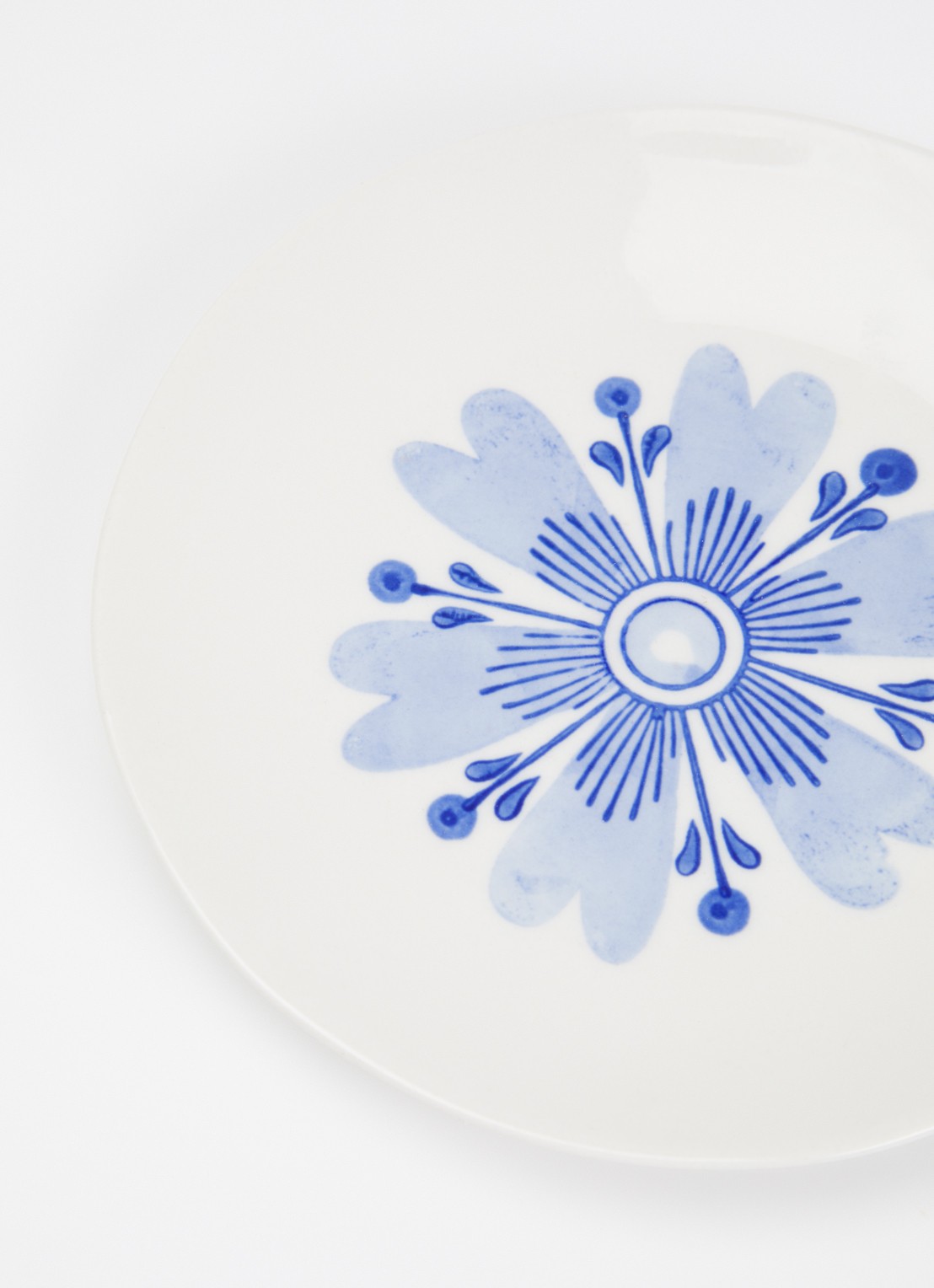 Heinen Delfts Blauw Majolica gebaksbordje 15 cm - detail wit