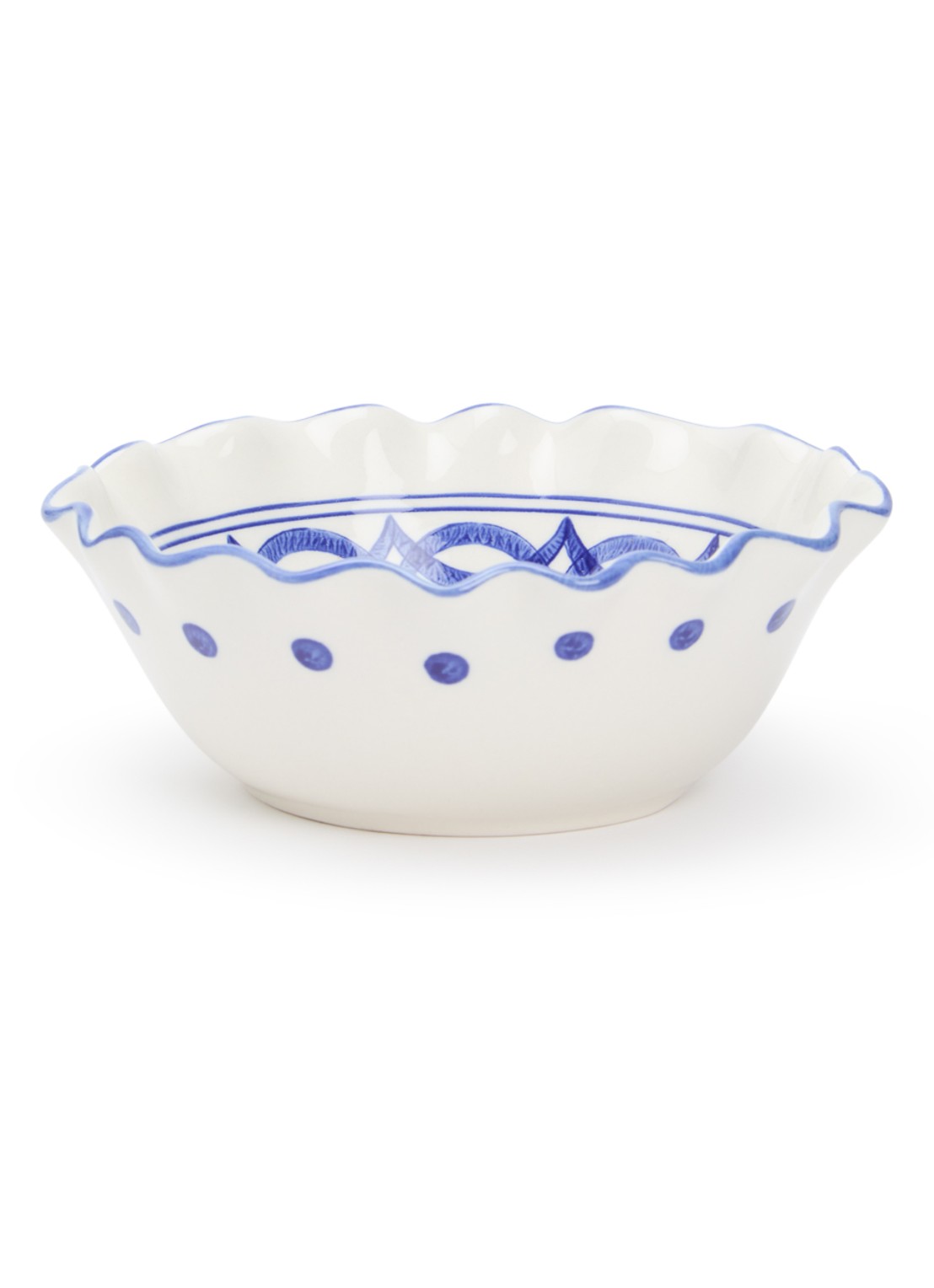 Heinen Delfts Blauw Majolica kom 16 cm - voorkant wit
