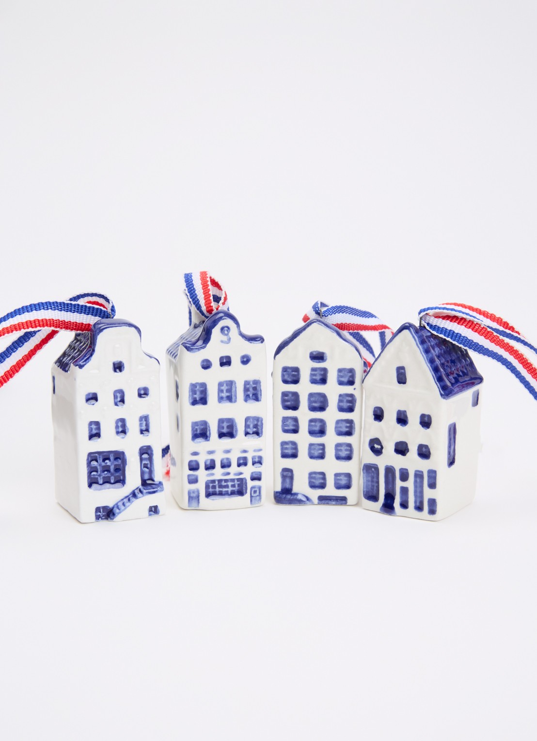 Heinen Delfts Blauw Mini grachtenhuisjes kersthanger 5,5 cm set van 4 - detail 3 blauw