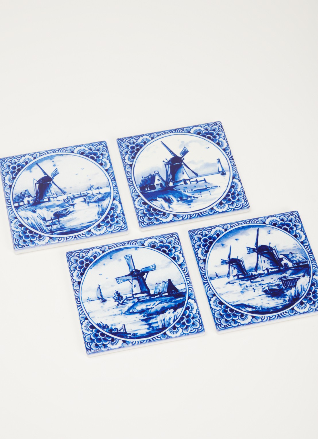 Heinen Delfts Blauw Molens onderzetter set van 4 - voorkant 2 blauw