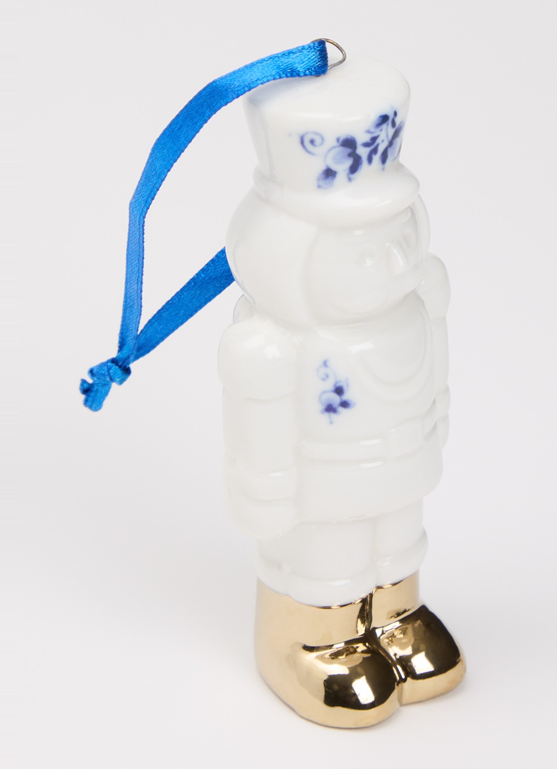 Heinen Delfts Blauw Notenkraker kersthanger 9,5 cm - detail gebroken wit
