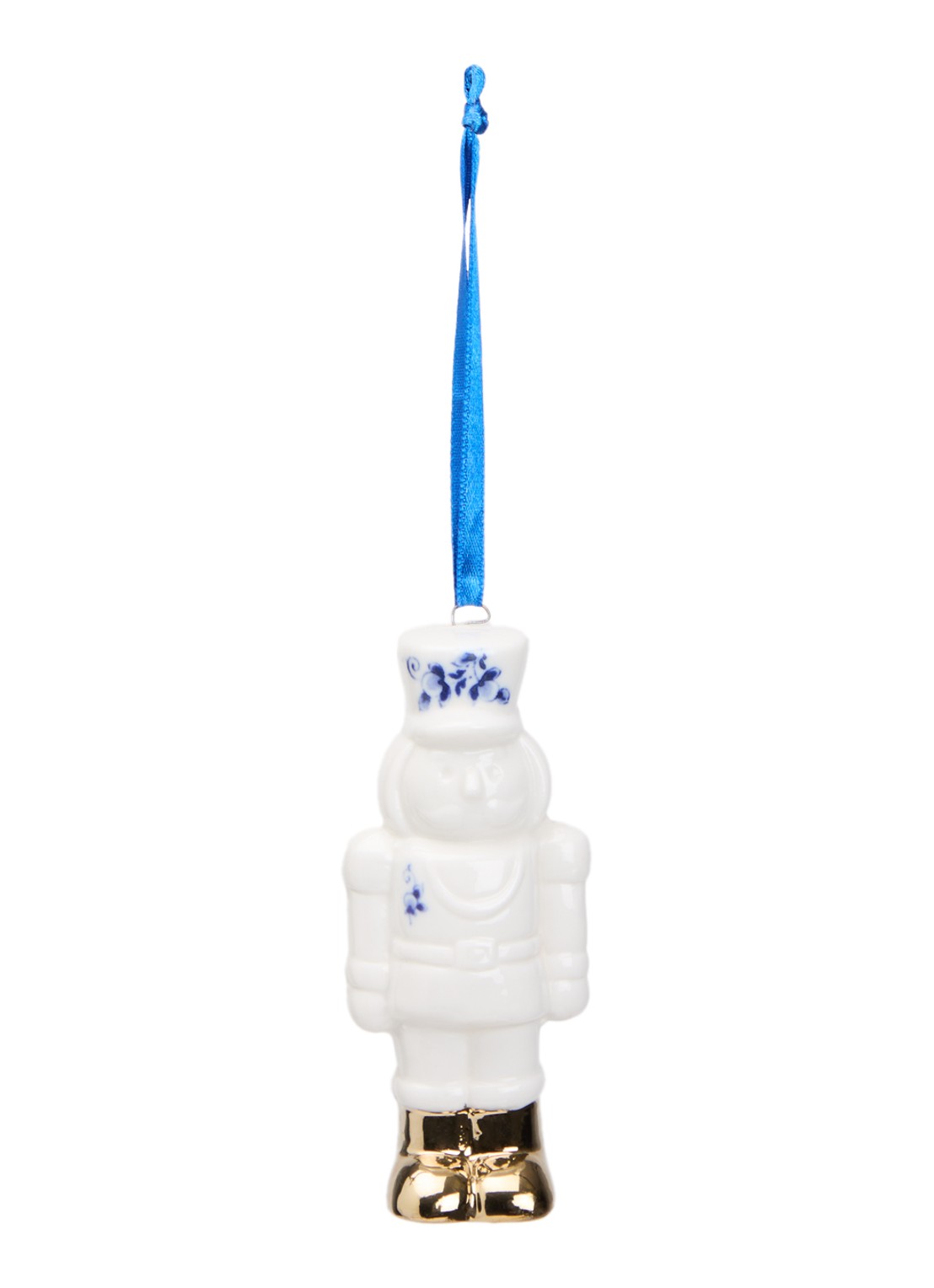 Heinen Delfts Blauw Notenkraker kersthanger 9,5 cm - voorkant 2 gebroken wit