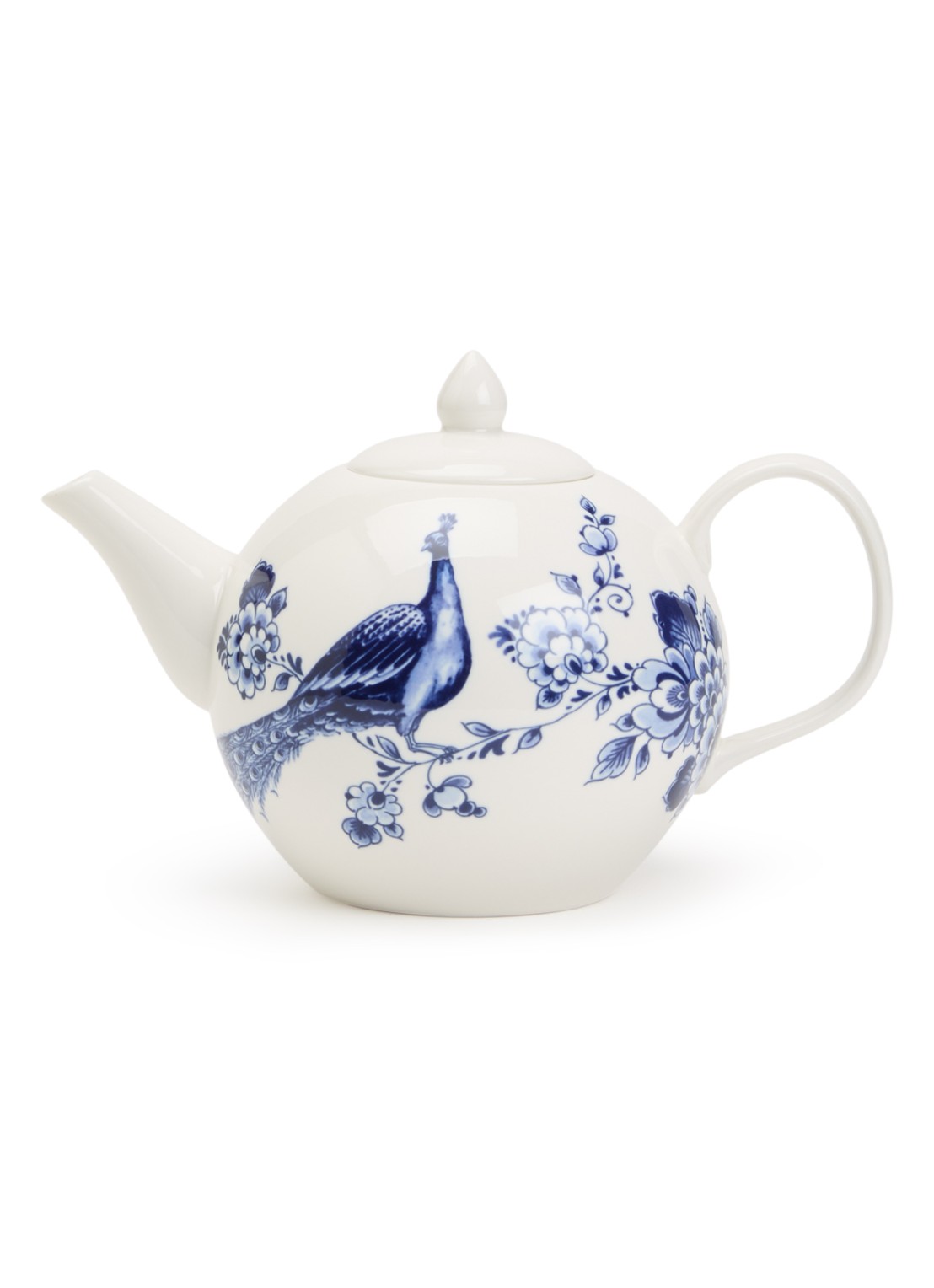 Heinen Delfts Blauw Paauw Blauw theepot 0,8 liter  - voorkant wit