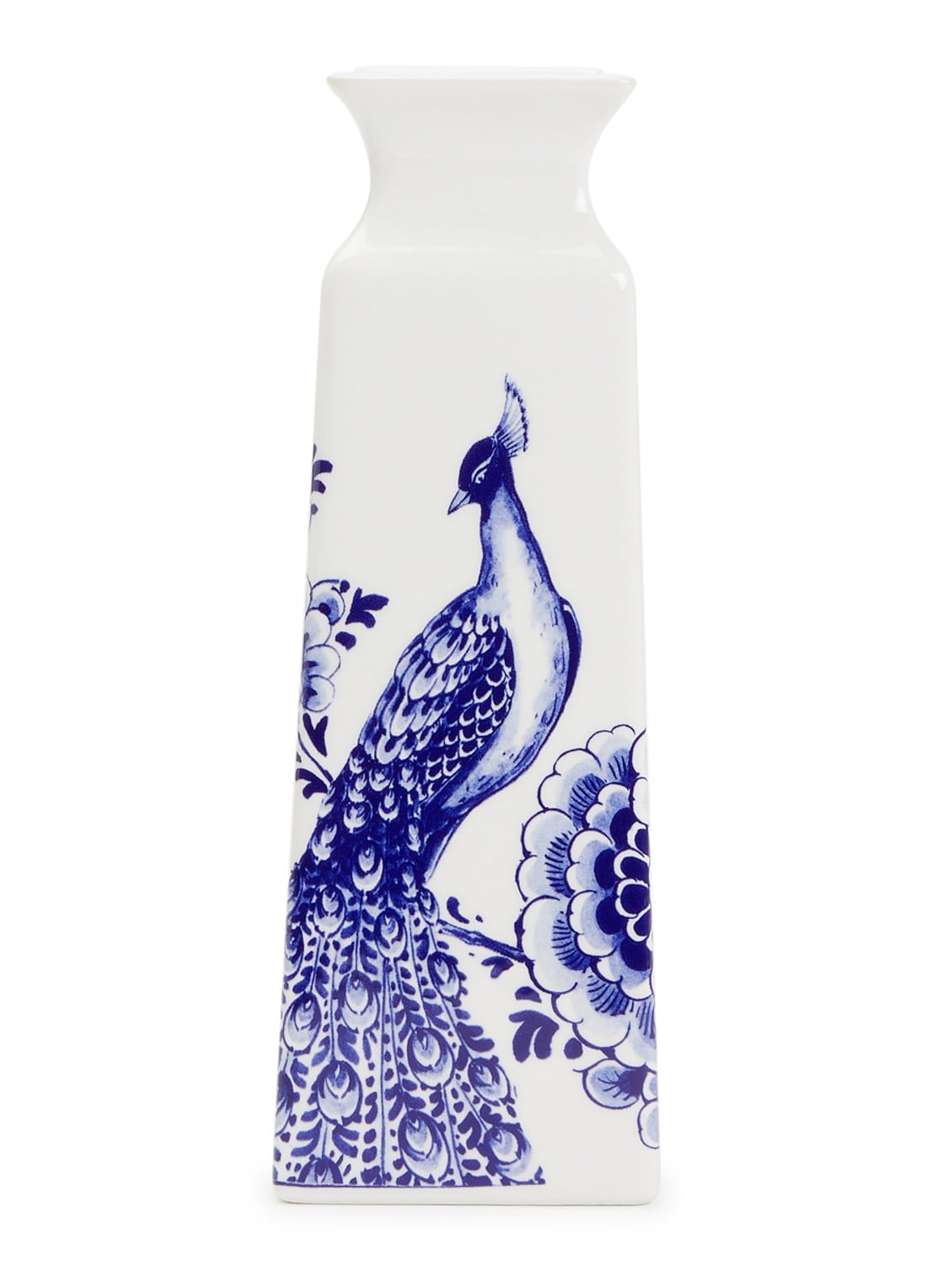Heinen Delfts Blauw Pauw vaas 22 cm  - voorkant blauw