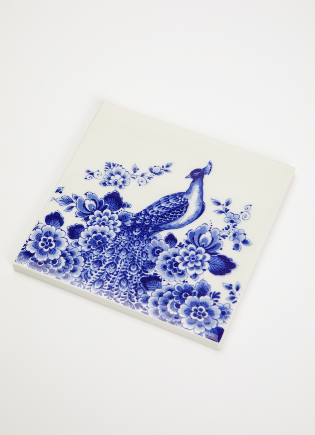 Heinen Delfts Blauw Pauw wandtegel 13 cm - voorkant 2 blauw