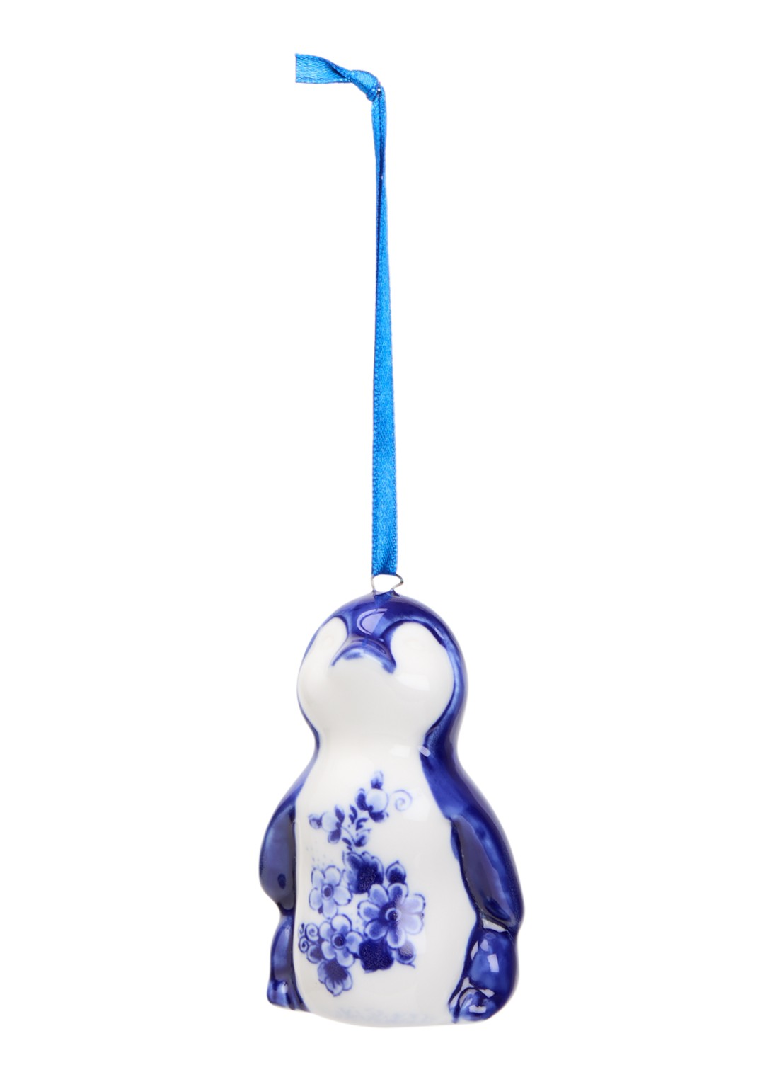 Heinen Delfts Blauw Pinguin kersthanger 8 cm - voorkant multicolor