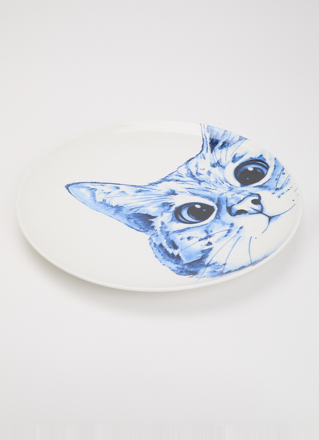 Heinen Delfts Blauw Poes wandbord decoratie 31 cm  - voorkant 2 blauw
