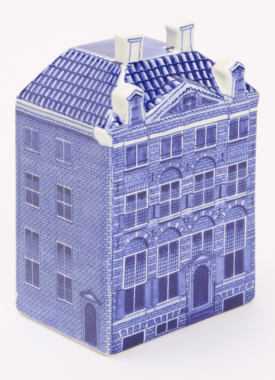 Heinen Delfts Blauw Rembrandthuis ornament 14 cm - voorkant 2 blauw