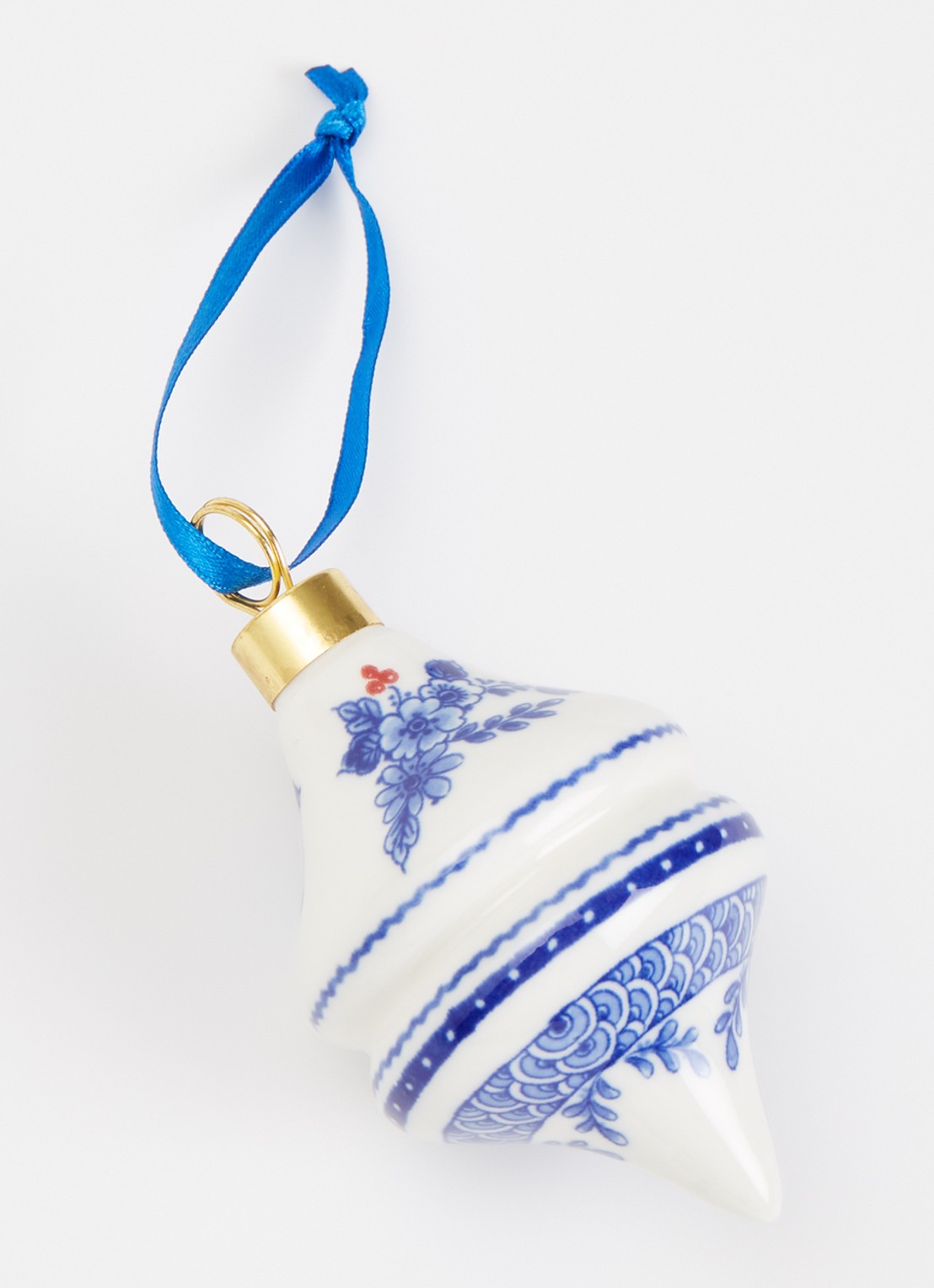 Heinen Delfts Blauw Ruit kerstbal 8 cm - detail gebroken wit