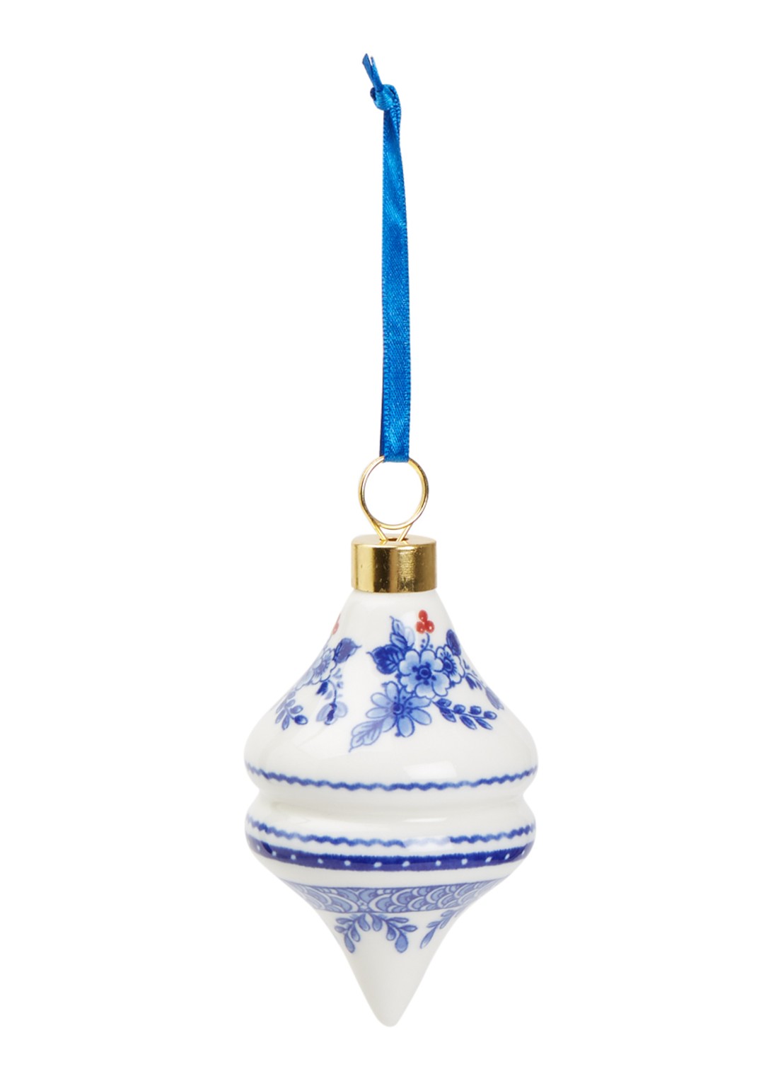 Heinen Delfts Blauw Ruit kerstbal 8 cm - voorkant 2 gebroken wit