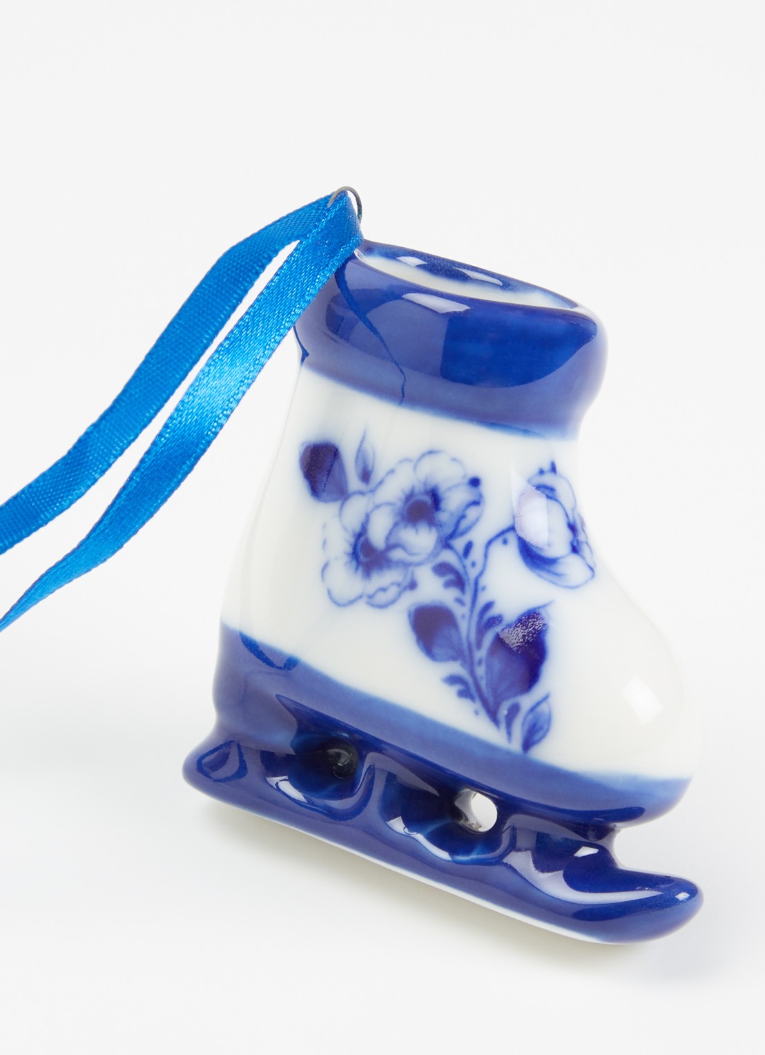 Heinen Delfts Blauw Schaats kersthanger 5 cm - detail 2 gebroken wit
