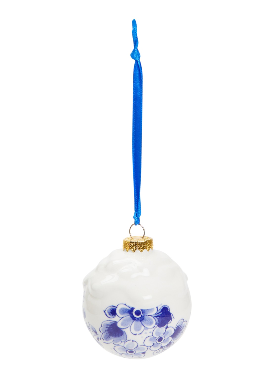 Heinen Delfts Blauw Sneeuw kerstbal 8 cm - voorkant 2 gebroken wit